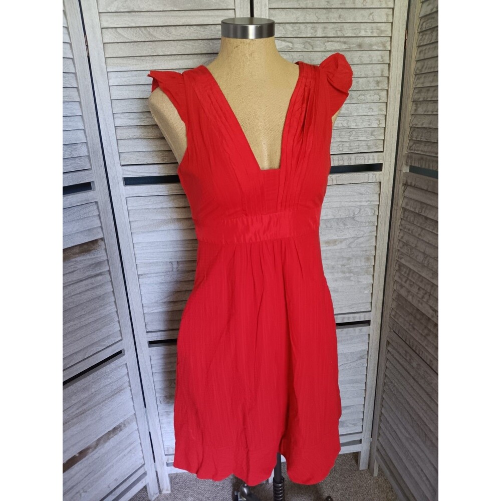 Maeve Anthropologie Empire Tie Waist Dress Sz. 4 Flutter Slv. 100% Cotton EUC